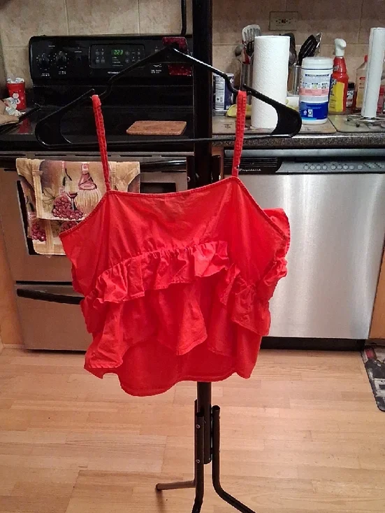 Express Red Ruffle Spaghetti-Strap Camisole Top - Picture 7 of 9